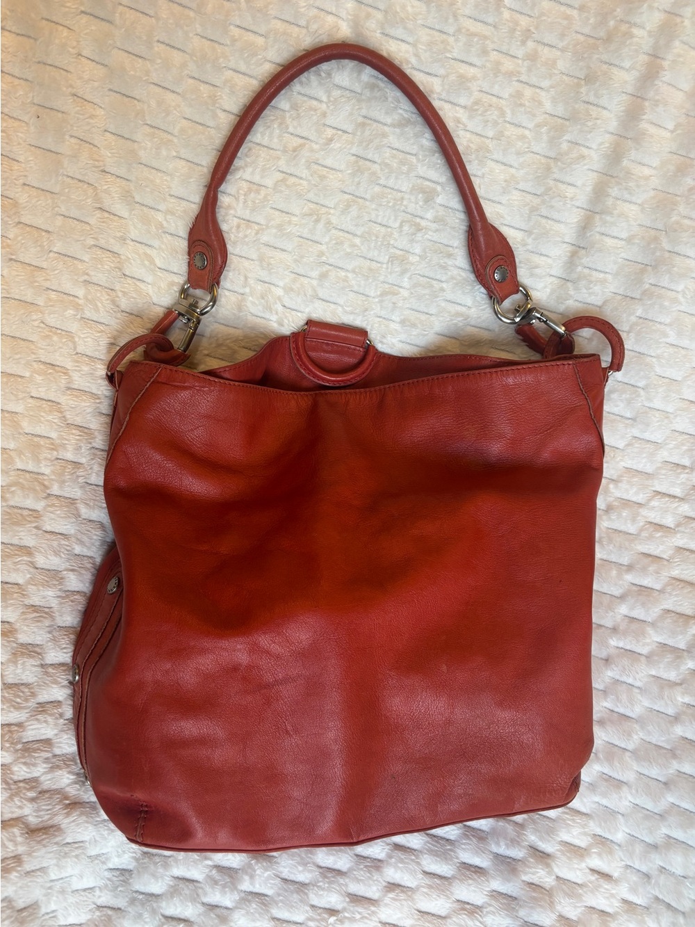 BCBGMaxAzria Rusty Red very soft leather slouchy hobo tote silver hardware